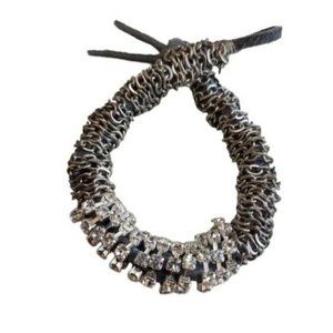 Vintage Signed NOS Bee Charming Chain Suede Rhinestone Roll Bracelet (A942)